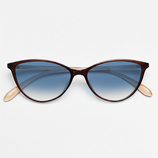 Dawn Blue Gradient Lens Sunglasses - Red Cat-eye TR90 Frame - Front View