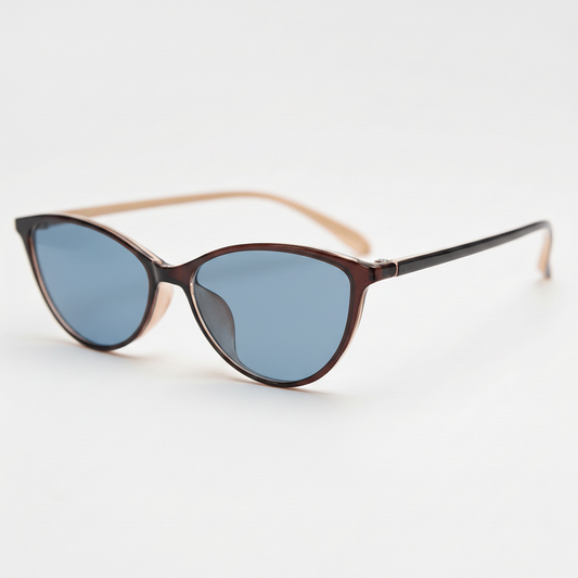 Dawn Blue Tinted Lens Sunglasses - Red Cat-eye TR90 Frame - Side View
