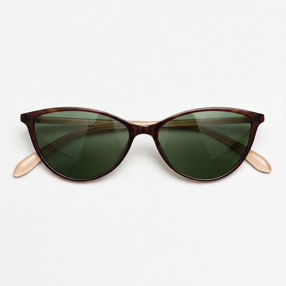 Dawn Green Tinted Lens Sunglasses - Red Cat-eye TR90 Frame - Front View