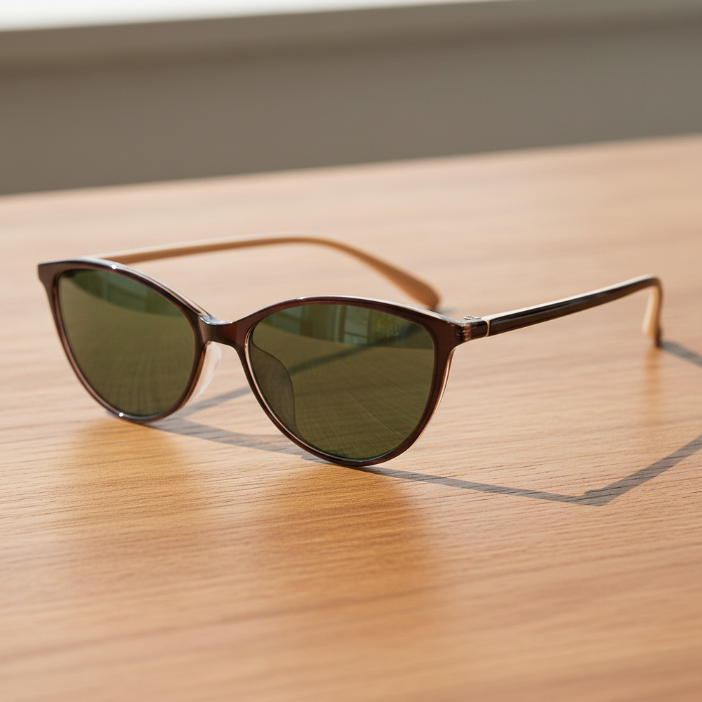 Dawn Green Tinted Lens Sunglasses - Red Cat-eye TR90 Frame