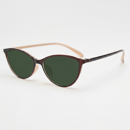 Dawn Green Tinted Lens Sunglasses - Red Cat-eye TR90 Frame - Side View