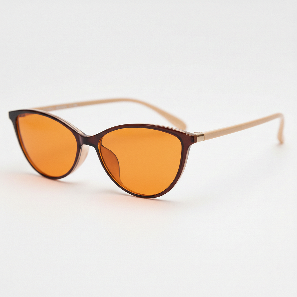 Dawn Orange Tinted Lens Sunglasses - Red Cat-eye TR90 Frame - Side View