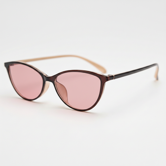 Dawn Pink Tinted Lens Sunglasses - Red Cat-eye TR90 Frame - Side View