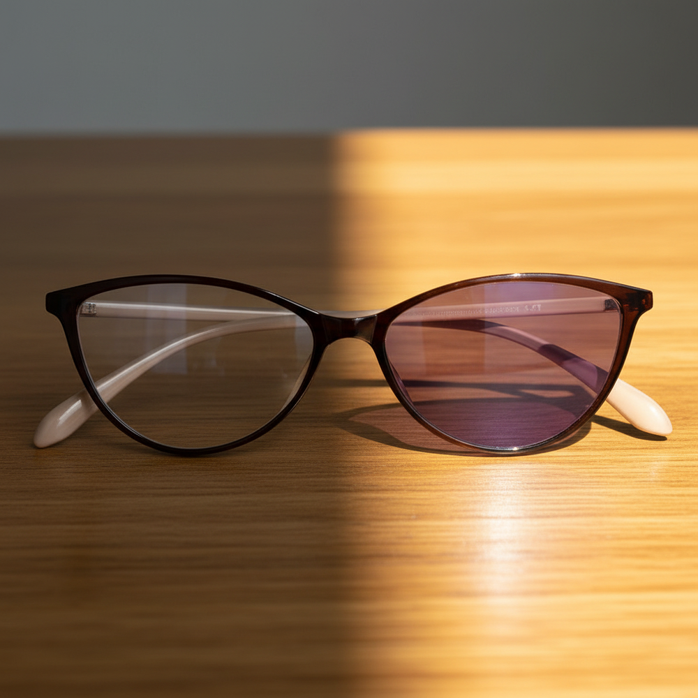 Dawn Purple Photochromic Lens Glasses - Red Cat-eye TR90 Frame