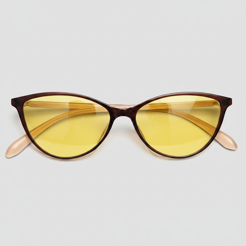 Dawn Yellow Tinted Lens Sunglasses - Red Cat-eye TR90 Frame - Front View