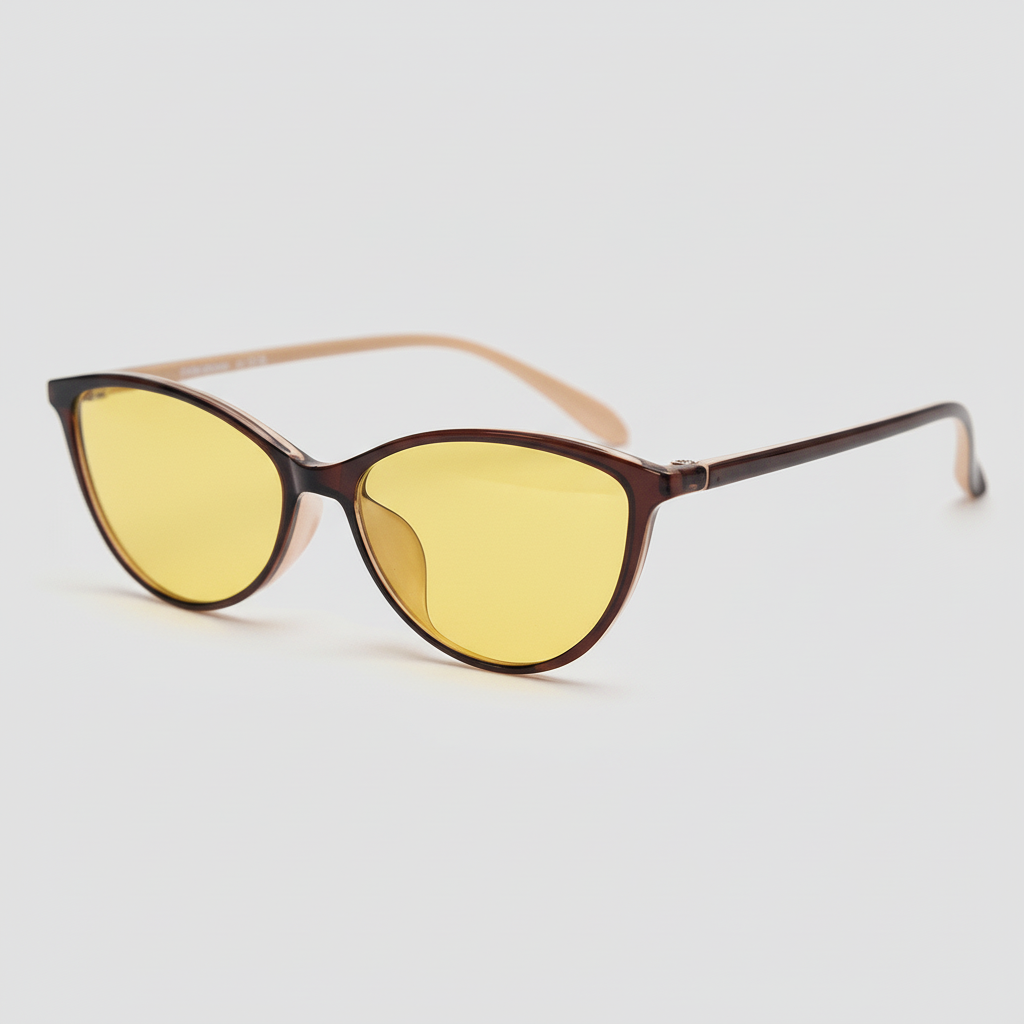 Dawn Yellow Tinted Lens Sunglasses - Red Cat-eye TR90 Frame - Side View