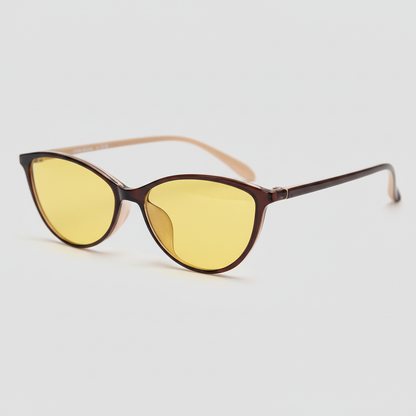Dawn Yellow Tinted Lens Sunglasses - Red Cat-eye TR90 Frame - Side View
