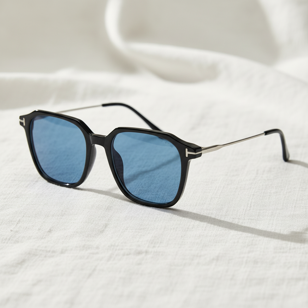 Elma Blue Tinted Lens Sunglasses - Black Rectangle TR90 Frame