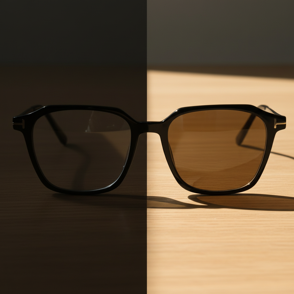 Elma Brown Photochromic Lens Glasses - Black Rectangle TR90 Frame