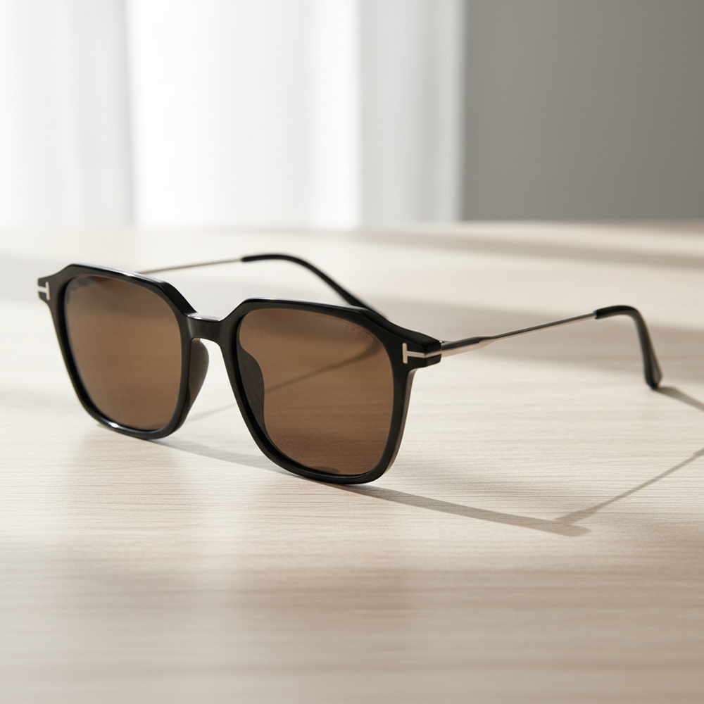 Elma Brown Tinted Lens Sunglasses - Black Rectangle TR90 Frame