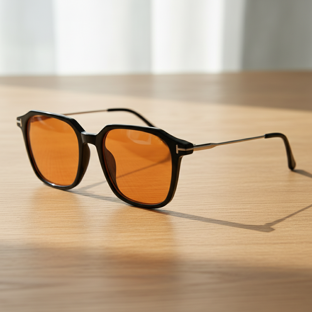 Elma Orange Tinted Lens Sunglasses - Black Rectangle TR90 Frame