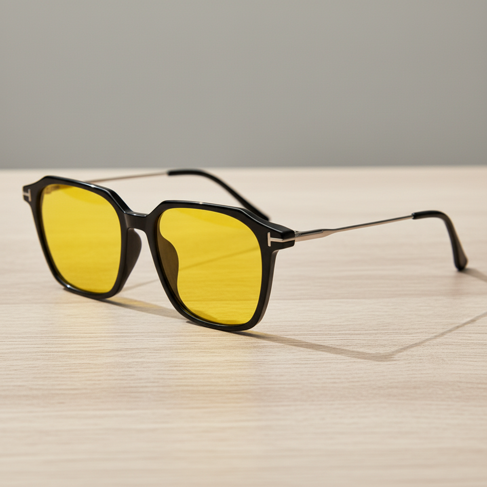 Elma Yellow Tinted Lens Sunglasses - Black Rectangle TR90 Frame
