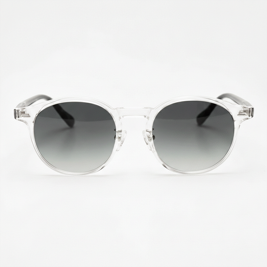 Erin Grey Gradient Lens Sunglasses - Clear Round TR90 Frame - Front View