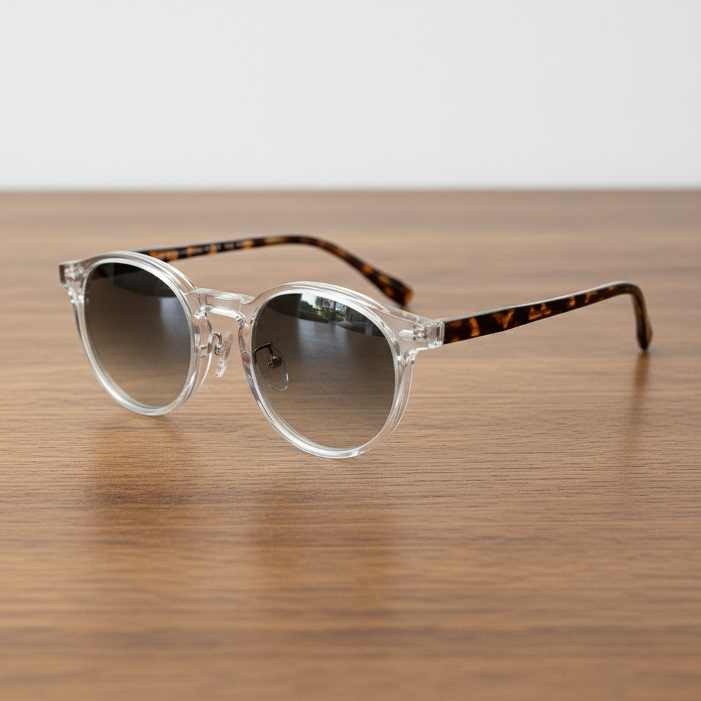 Erin Grey Gradient Lens Sunglasses - Clear Round TR90 Frame