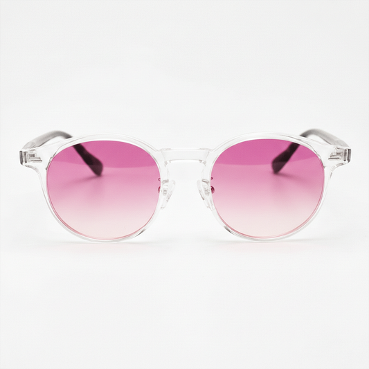 Erin Pink Gradient Lens Sunglasses - Clear Round TR90 Frame - Front View