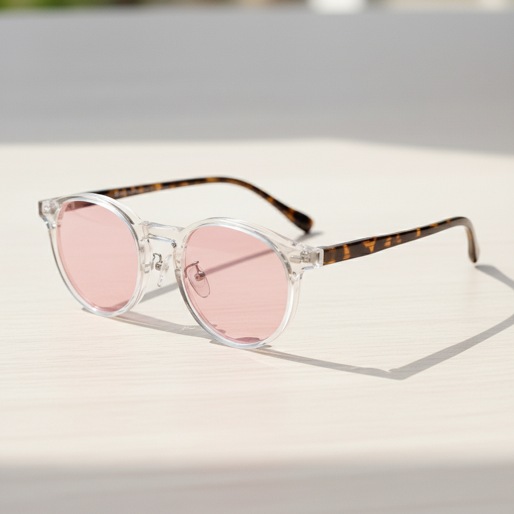Erin Pink Tinted Lens Sunglasses - Clear Round TR90 Frame - Lifestyle Shot