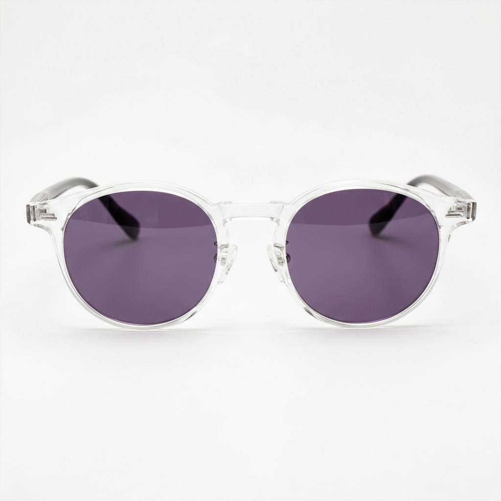 Erin Purple Tinted Lens Sunglasses - Clear Round TR90 Frame - Front View