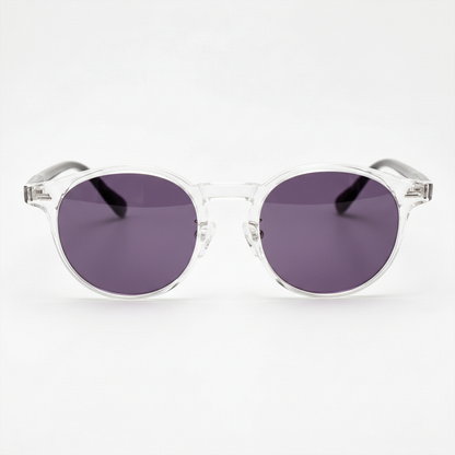 Erin Purple Tinted Lens Sunglasses - Clear Round TR90 Frame - Front View