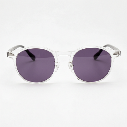 Erin Purple Tinted Lens Sunglasses - Clear Round TR90 Frame - Front View