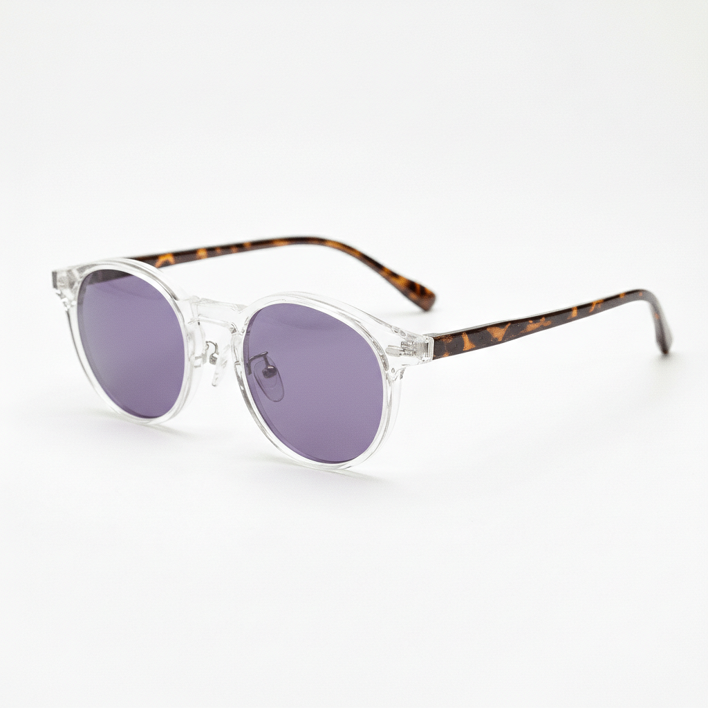 Erin Purple Tinted Lens Sunglasses - Clear Round TR90 Frame - Side View