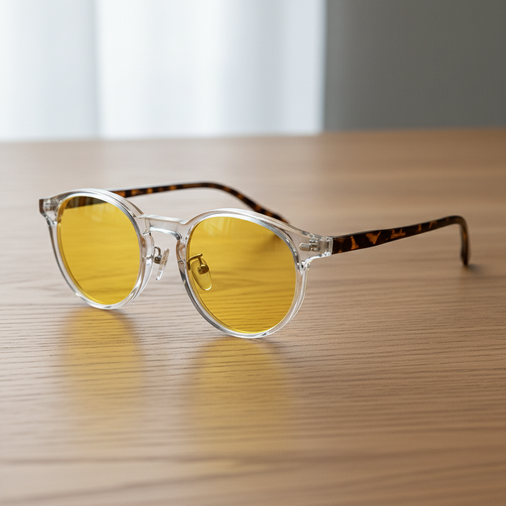 Erin Yellow Tinted Lens Sunglasses - Clear Round TR90 Frame - Lifestyle Shot