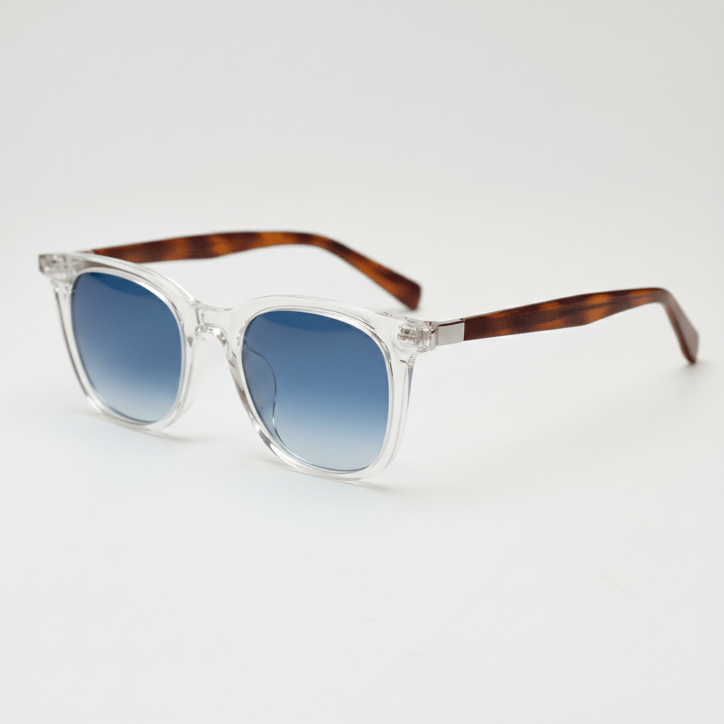 Faith Blue Gradient Lens Sunglasses - Clear Rectangle TR90 Frame - Side View