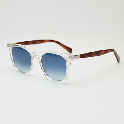 Faith Blue Gradient Lens Sunglasses - Clear Rectangle TR90 Frame - Side View