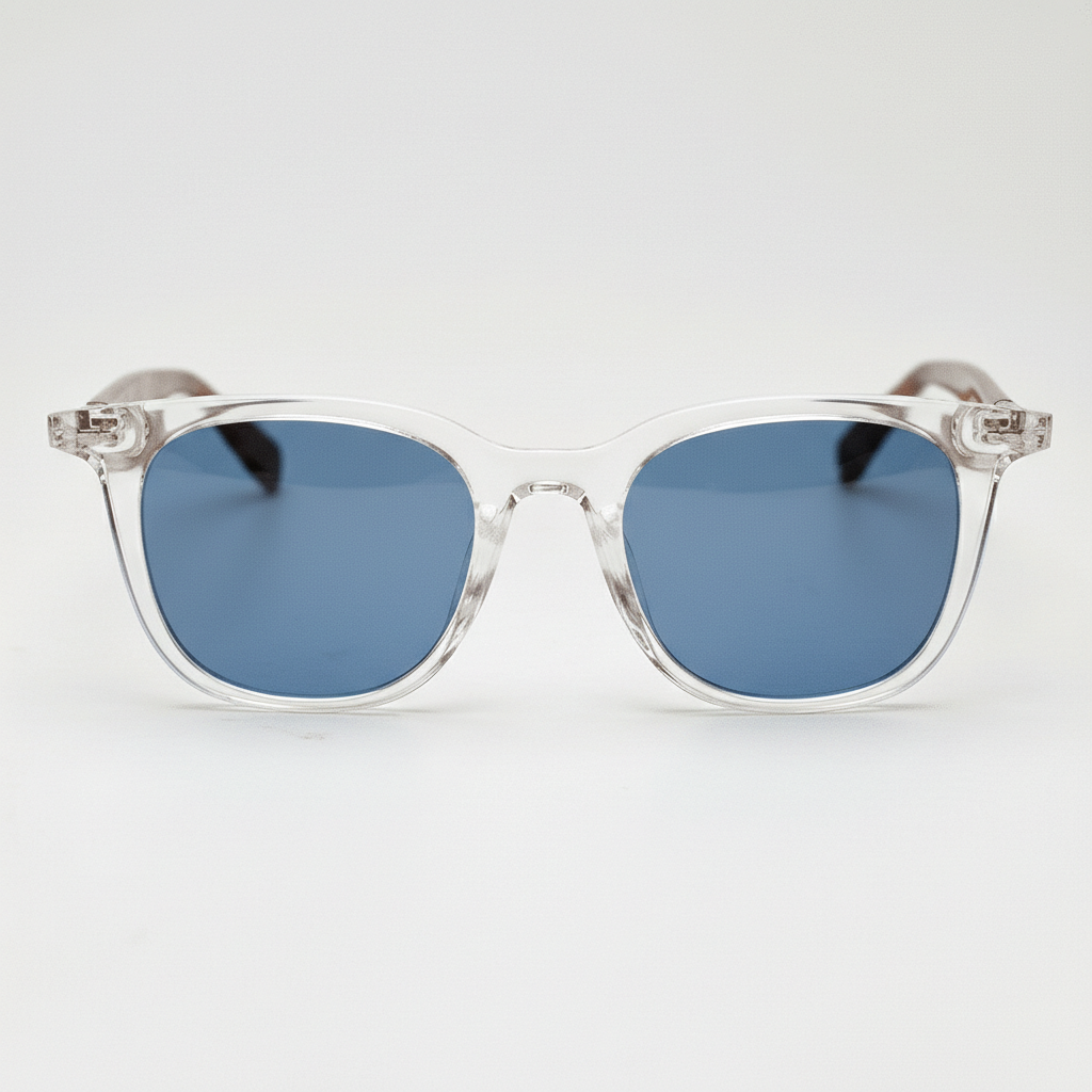 Faith Blue Tinted Lens Sunglasses - Clear Rectangle TR90 Frame - Front View