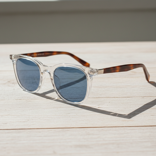 Faith Blue Tinted Lens Sunglasses - Clear Rectangle TR90 Frame - Lifestyle Shot