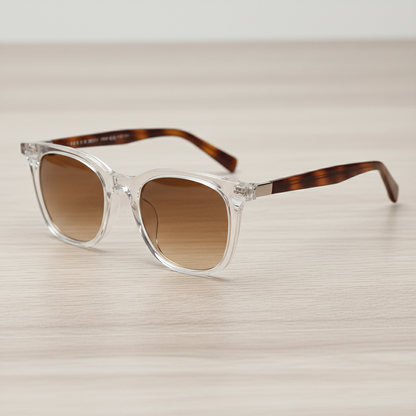 Faith Brown Gradient Lens Sunglasses - Clear Rectangle TR90 Frame - Lifestyle Shot