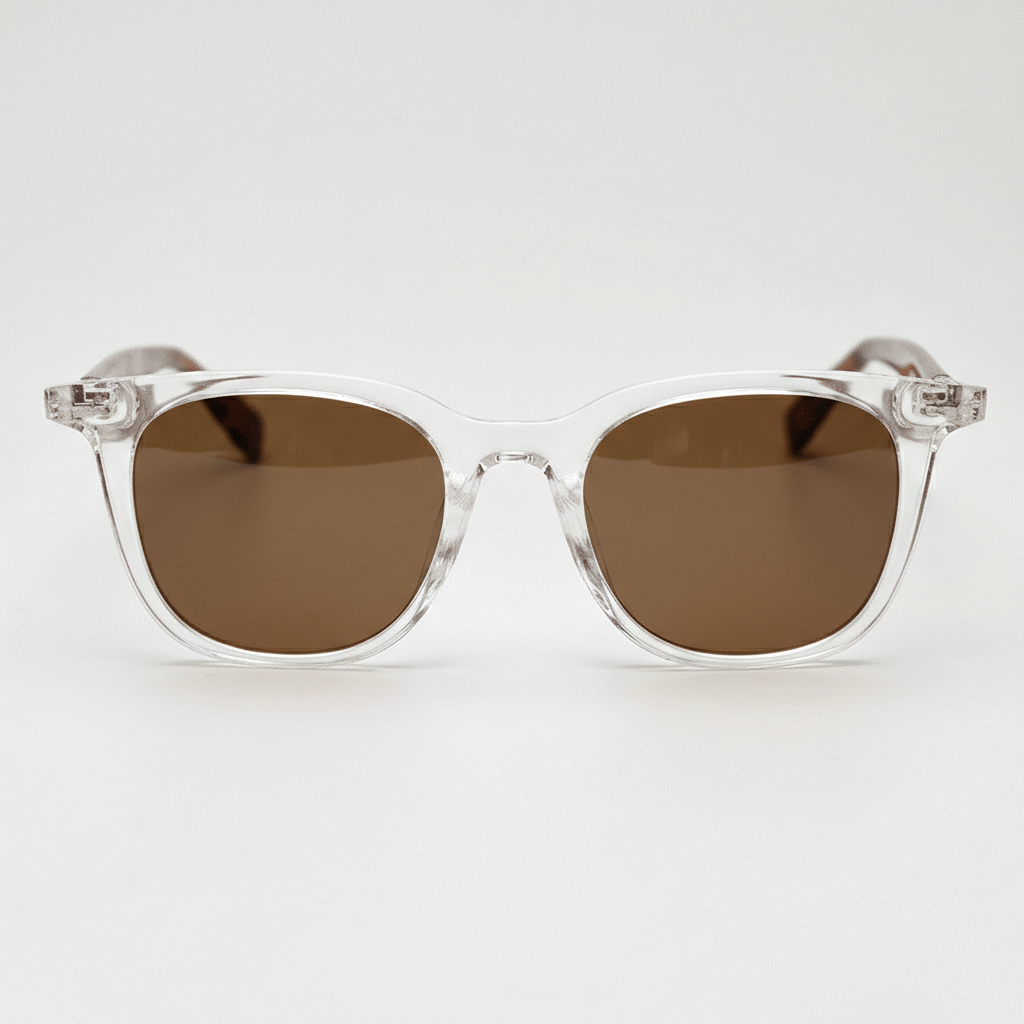 Faith Brown Tinted Lens Sunglasses - Clear Rectangle TR90 Frame - Front View