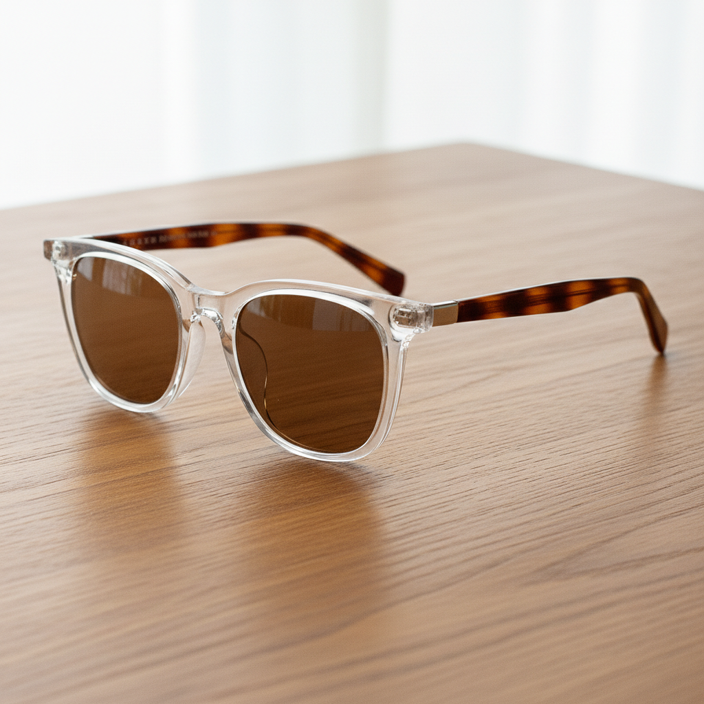 Faith Brown Tinted Lens Sunglasses - Clear Rectangle TR90 Frame - Lifestyle Shot