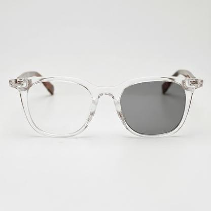 Faith Grey Photochromic Lens Glasses - Clear Rectangle TR90 Frame - Front View