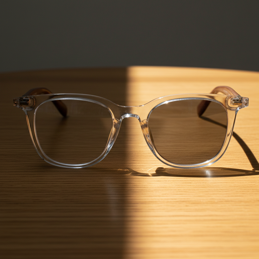Faith Grey Photochromic Lens Glasses - Clear Rectangle TR90 Frame
