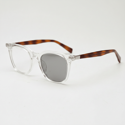 Faith Grey Photochromic Lens Glasses - Clear Rectangle TR90 Frame - Side View