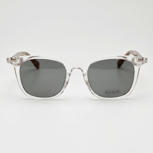 Faith Grey Tinted Lens Sunglasses - Clear Rectangle TR90 Frame - Front View