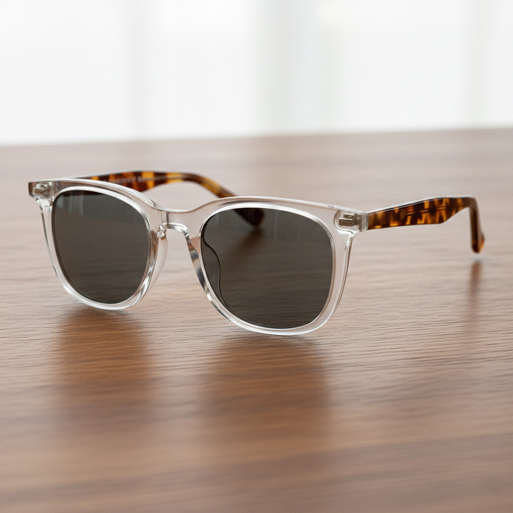 Faith Grey Tinted Lens Sunglasses - Clear Rectangle TR90 Frame