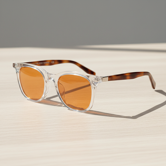 Faith Orange Tinted Lens Sunglasses - Clear Rectangle TR90 Frame - Lifestyle Shot