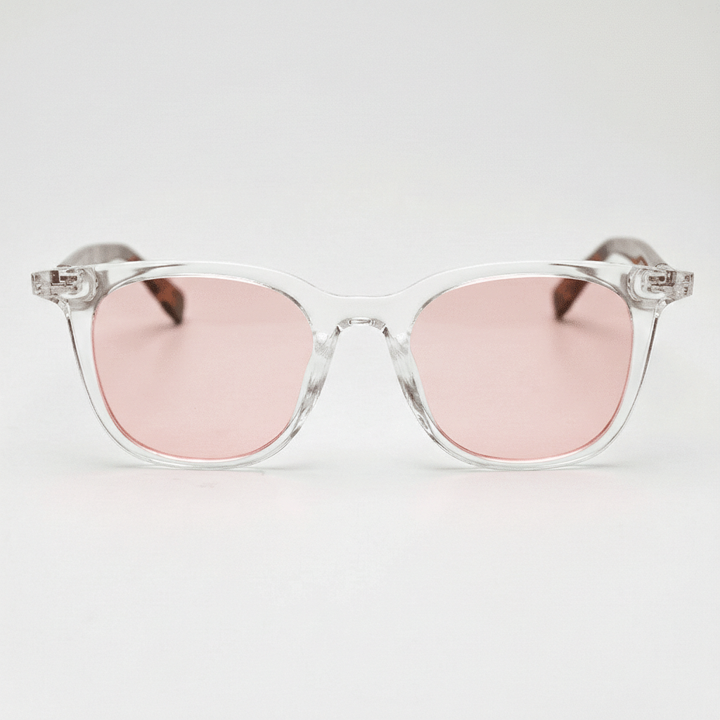 Faith Pink Tinted Lens Sunglasses - Clear Rectangle TR90 Frame - Front View