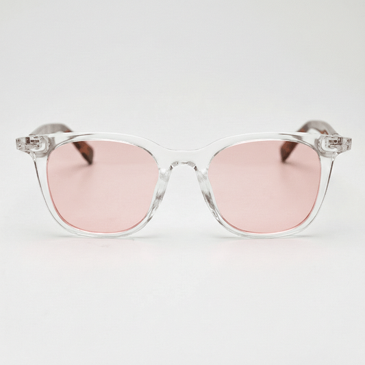 Faith Pink Tinted Lens Sunglasses - Clear Rectangle TR90 Frame - Front View