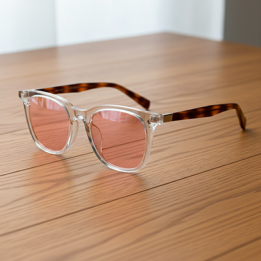 Faith Pink Tinted Lens Sunglasses - Clear Rectangle TR90 Frame - Lifestyle Shot