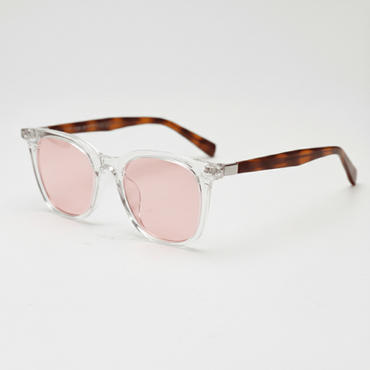 Faith Pink Tinted Lens Sunglasses - Clear Rectangle TR90 Frame - Side View