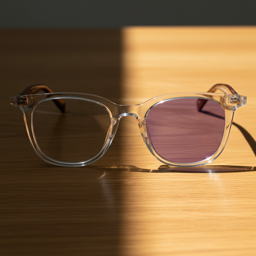 Faith Purple Photochromic Lens Glasses - Clear Rectangle TR90 Frame