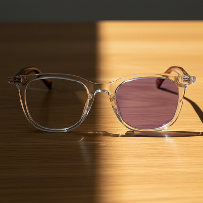 Faith Purple Photochromic Lens Glasses - Clear Rectangle TR90 Frame - Lifestyle Shot