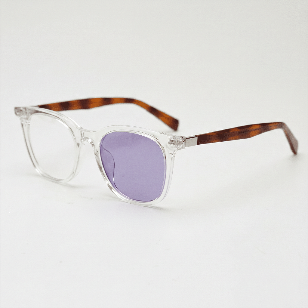 Faith Purple Photochromic Lens Glasses - Clear Rectangle TR90 Frame - Side View