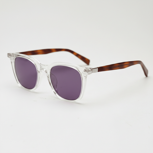 Faith Purple Tinted Lens Sunglasses - Clear Rectangle TR90 Frame - Side View