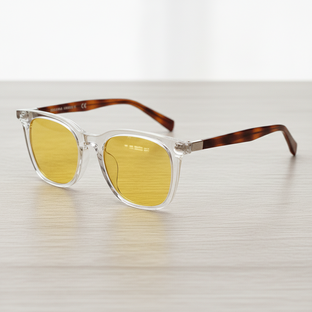 Faith Yellow Tinted Lens Sunglasses - Clear Rectangle TR90 Frame - Lifestyle Shot