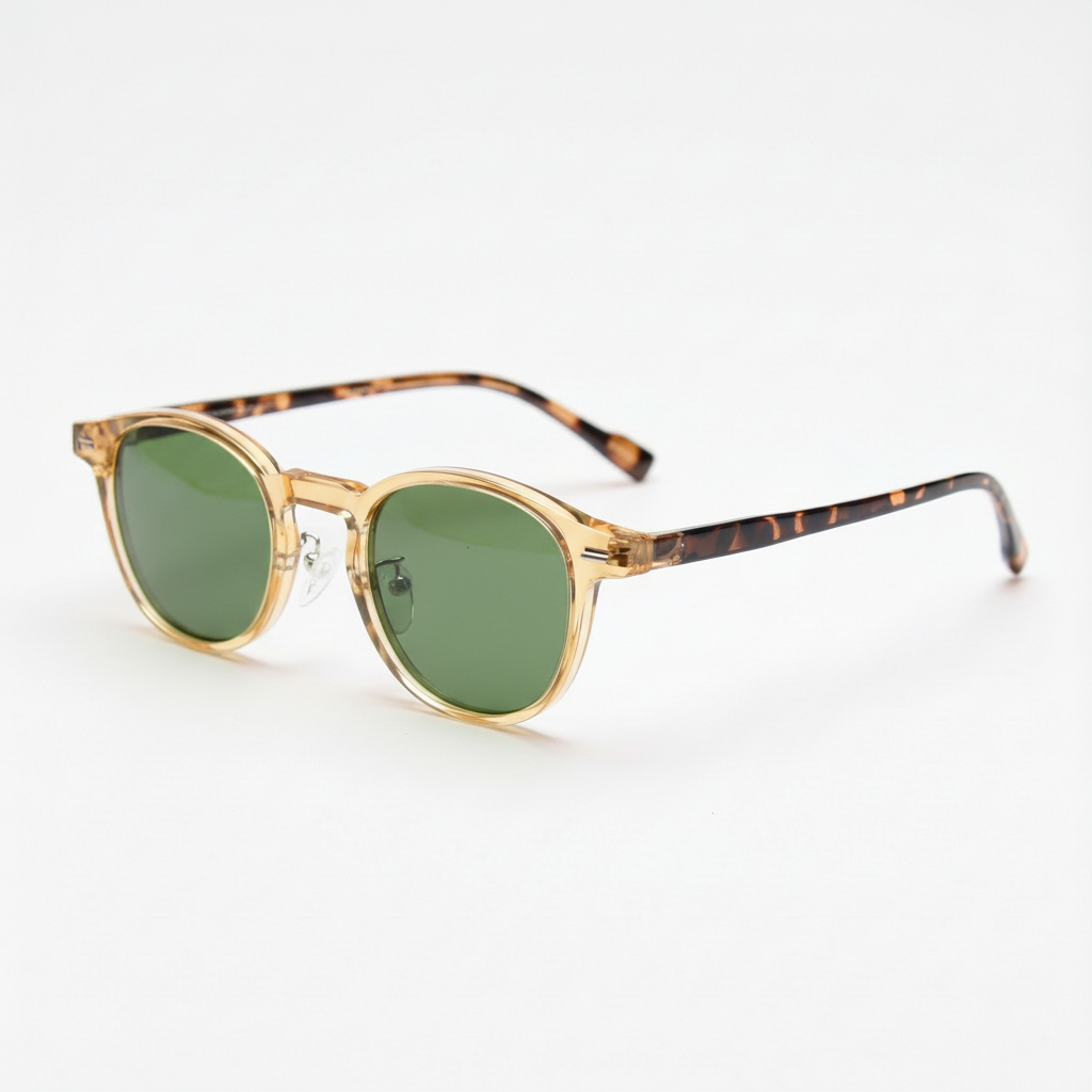 green tinted goggles TXOME Gail Green Tinted Lens Sunglasses Yellow Round TR90 Frame