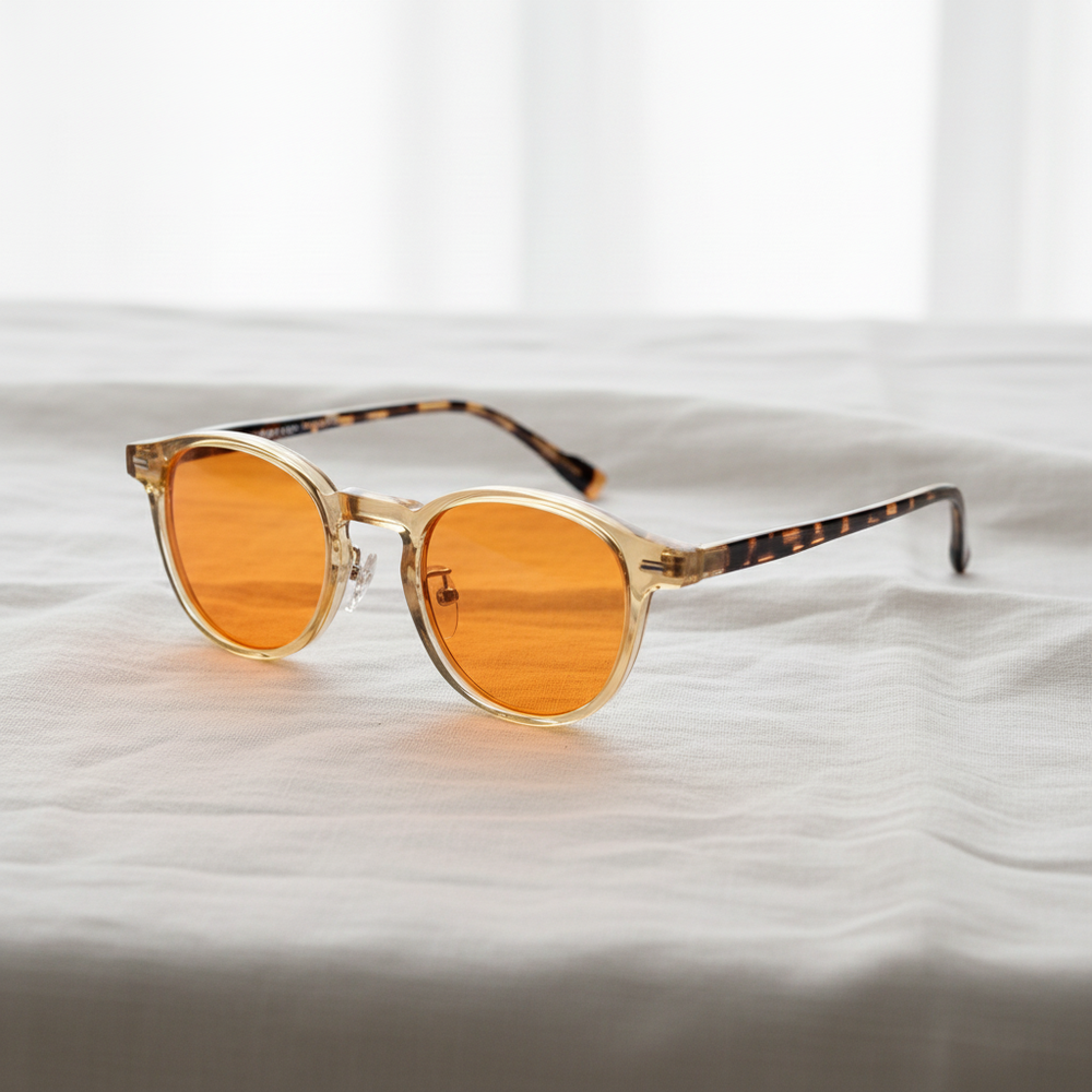 Gail Orange Tinted Lens Sunglasses - Yellow Round TR90 Frame