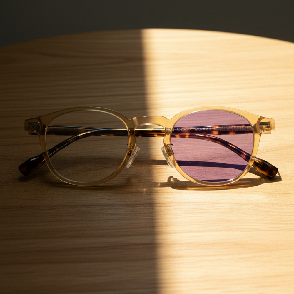 Gail Purple Photochromic Lens Glasses - Yellow Round TR90 Frame